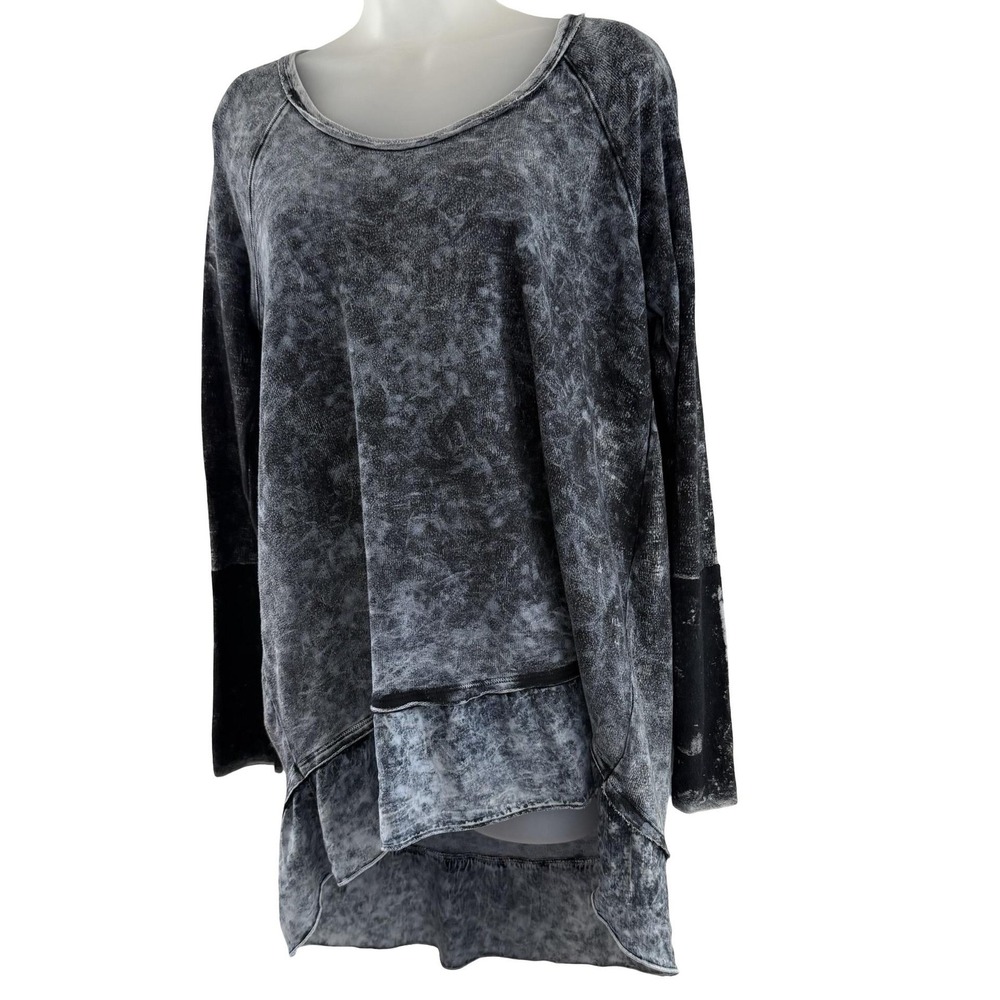 Sloane Rouge Sweater Womens Medium Gray Black Mineral Wash Long Sleeve Tunic Top - Picture 8 of 14